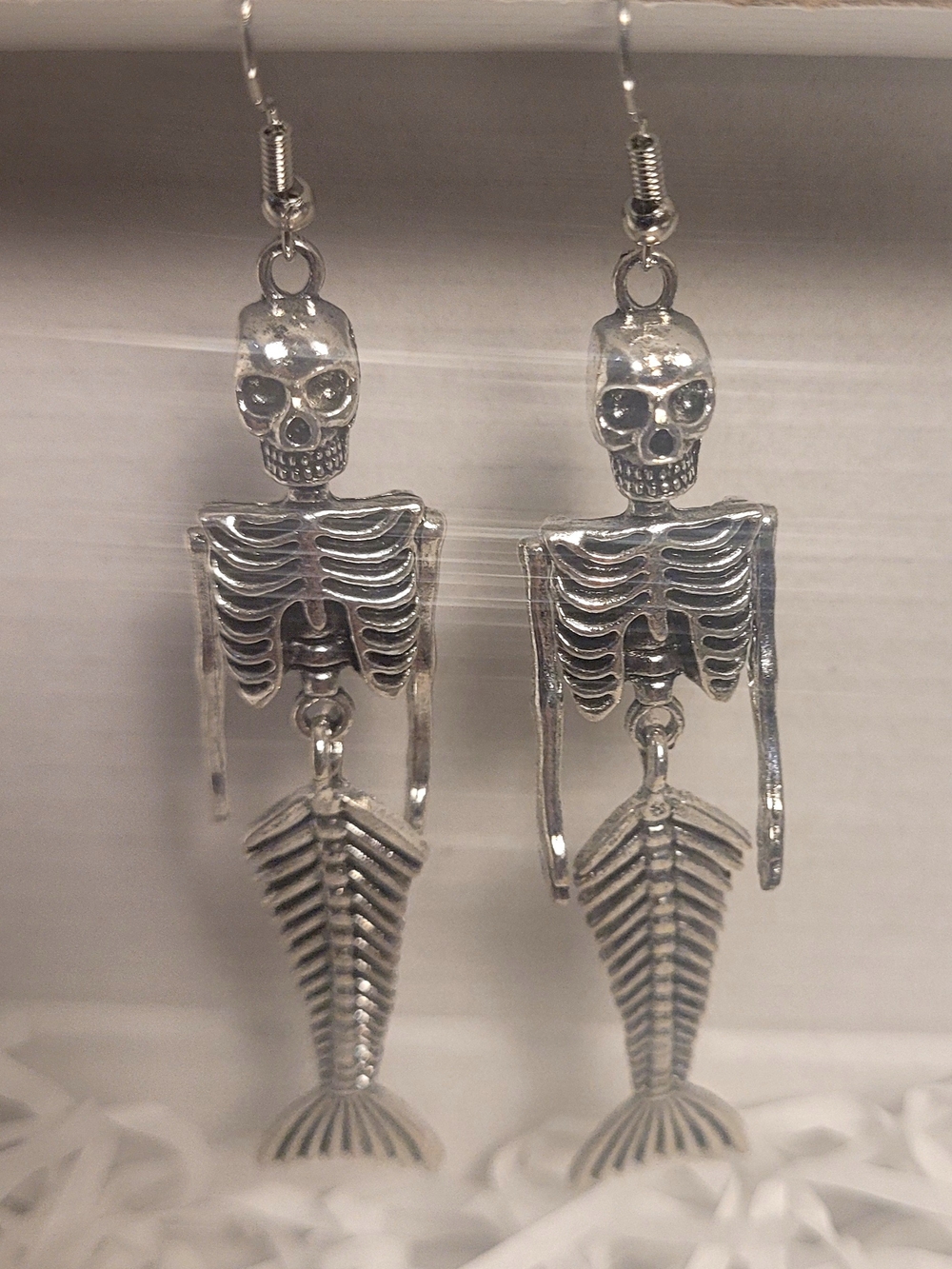 Silver Skeleton Mermaid Dangle Earrings - Women Jewelry